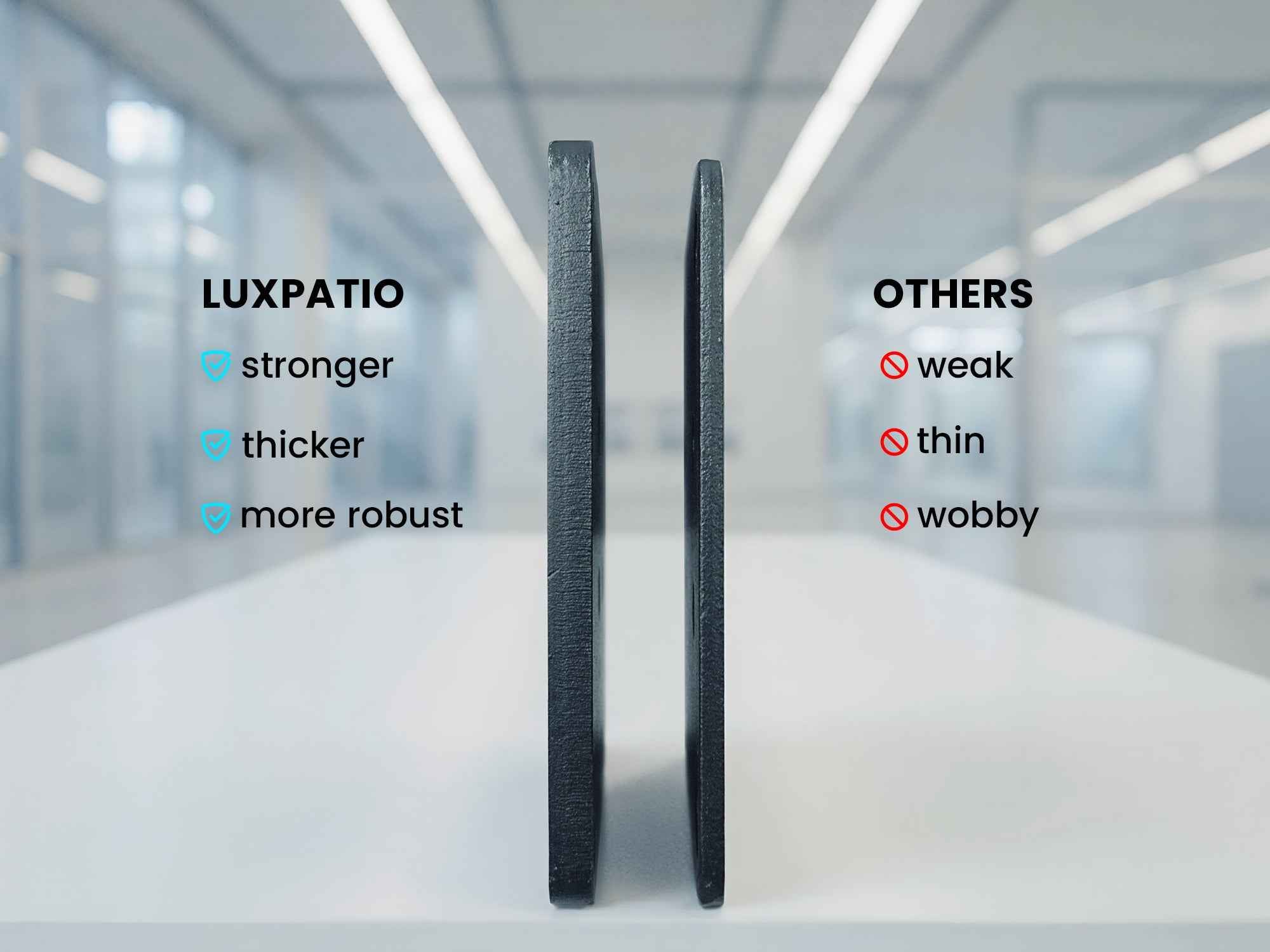 LuxPatio aluminum pergola beam comparison: stronger, thicker, and more robust design for durable outdoor living.
